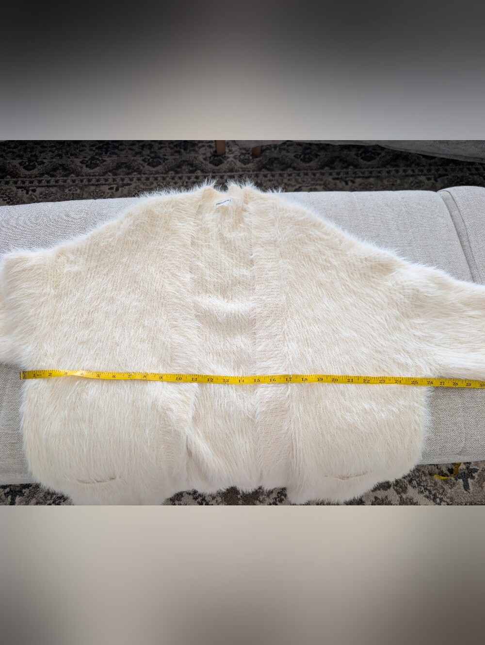 ​Dance & Marvel Cream Fuzzy Eyelash Open Front Cardigan Sweater | Size S - Picture 6 of 9